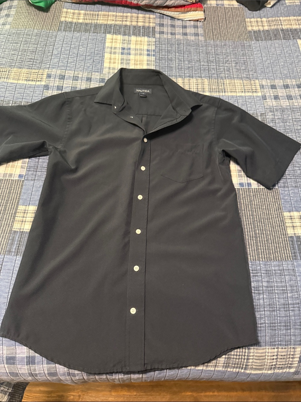 Nautica boys blue Short-Sleeve Black Button-Up Shirt